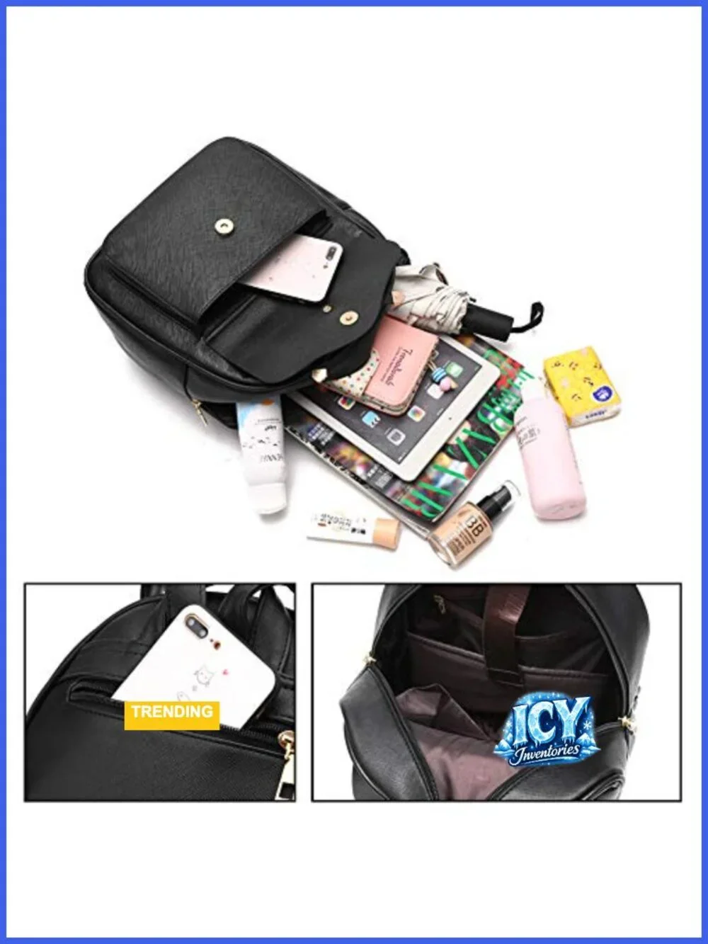 Girls Bowknot 3-Pieces Fashion PU Leather Backpack Purse for Women Rucksack
